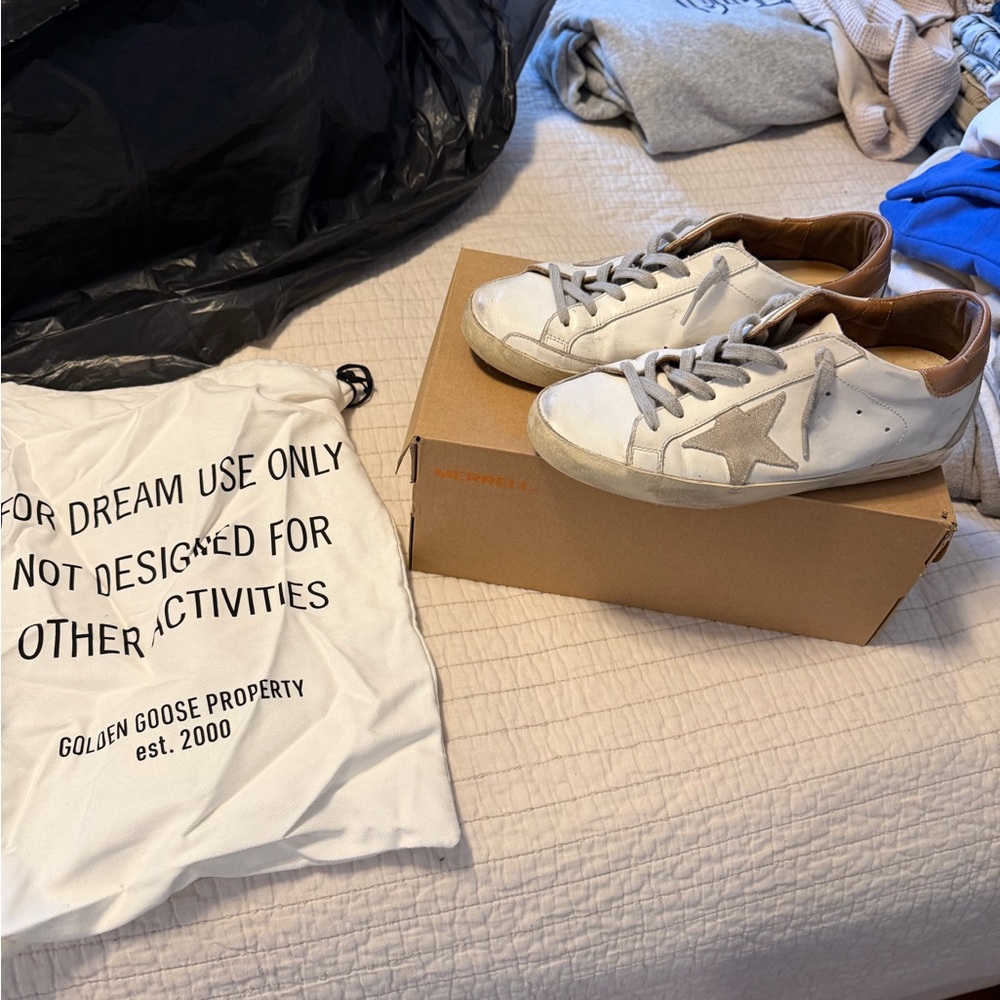 Golden Goose White Leather Sneakers with Tan Accent